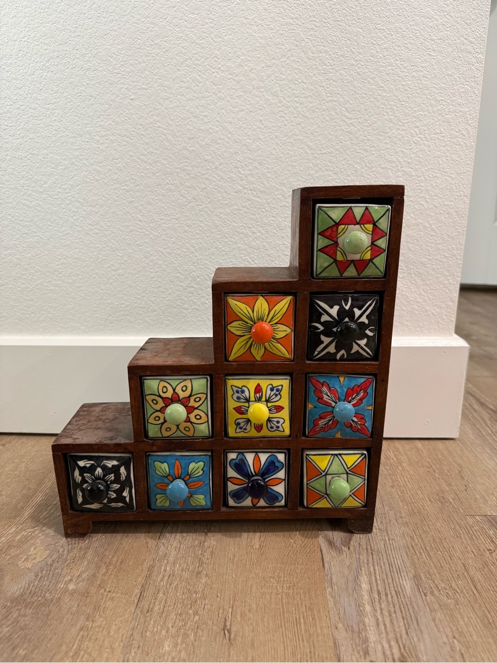 Wooden Apothecary w/ 10 Hand Painted Mini Drawers Trinket Box
